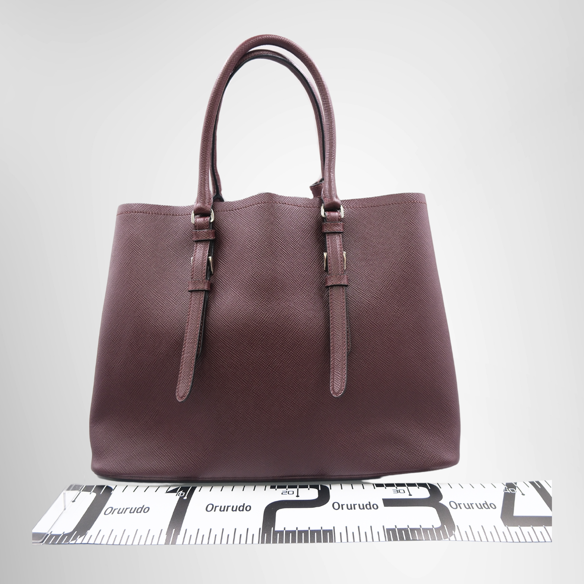 Burgundy Saffiano Leather Double Handle Tote Bag