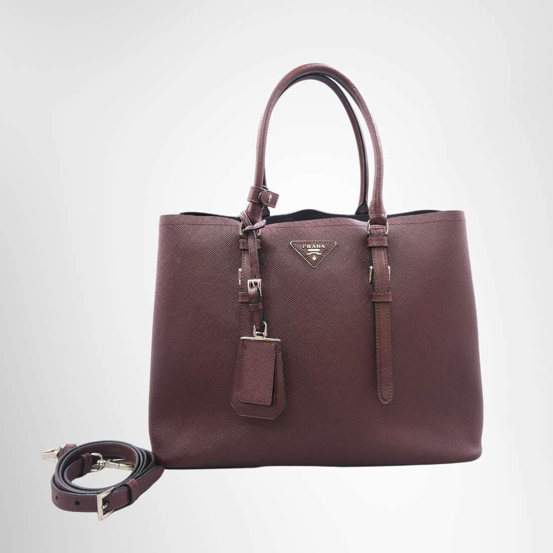 Burgundy Saffiano Leather Double Handle Tote Bag