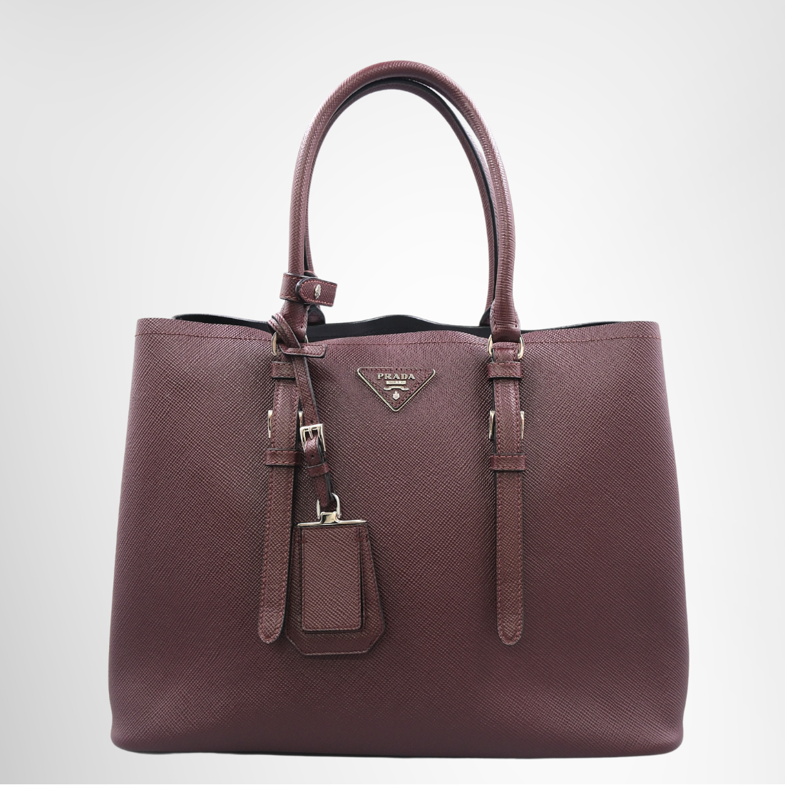 Burgundy Saffiano Leather Double Handle Tote Bag