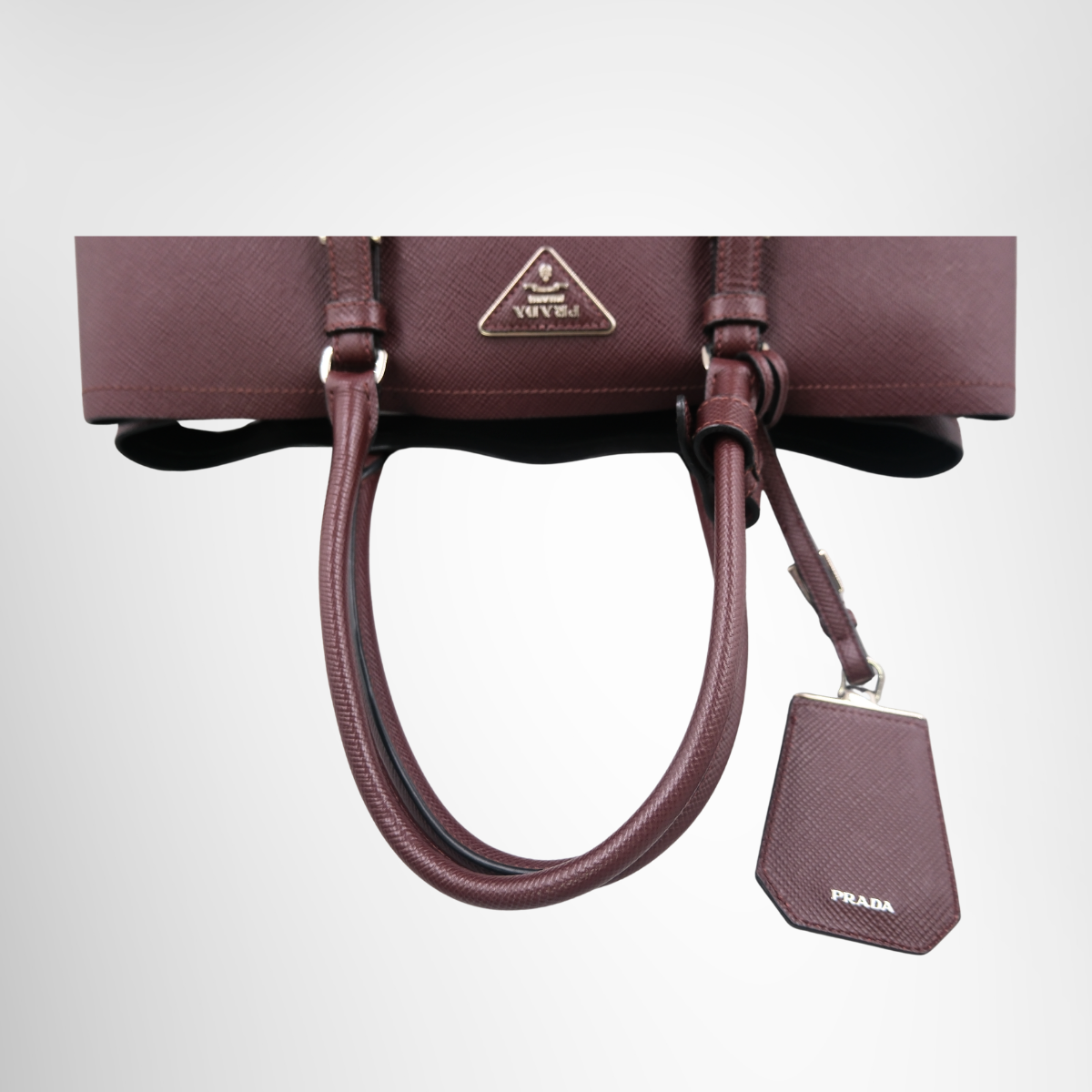 Burgundy Saffiano Leather Double Handle Tote Bag