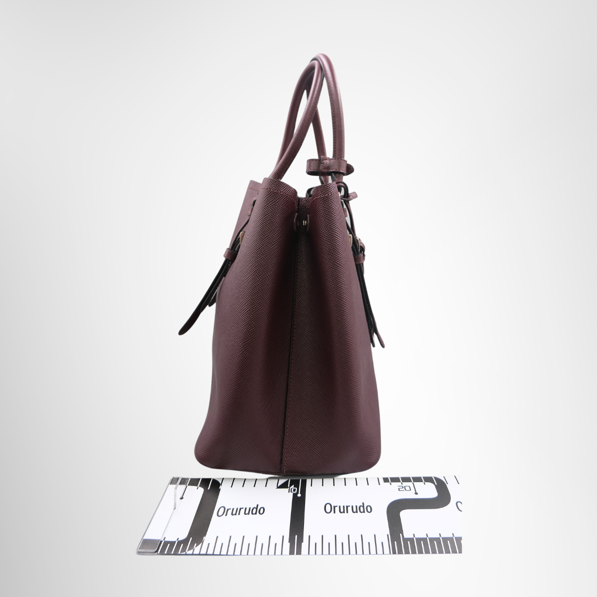 Burgundy Saffiano Leather Double Handle Tote Bag
