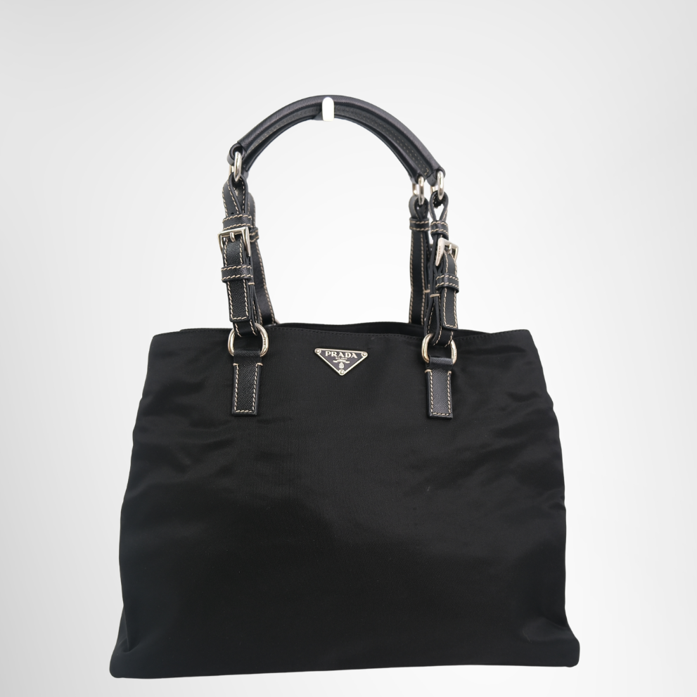 Prada Preowned Luxury Bag Black Nylon Tote Bag Front View