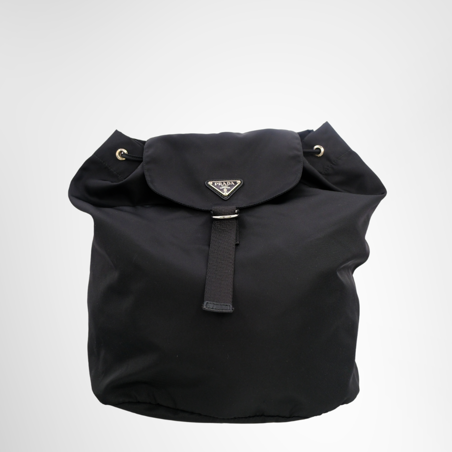 Prada Preowned Luxury Bag Black Re-Nylon Backpack Front View