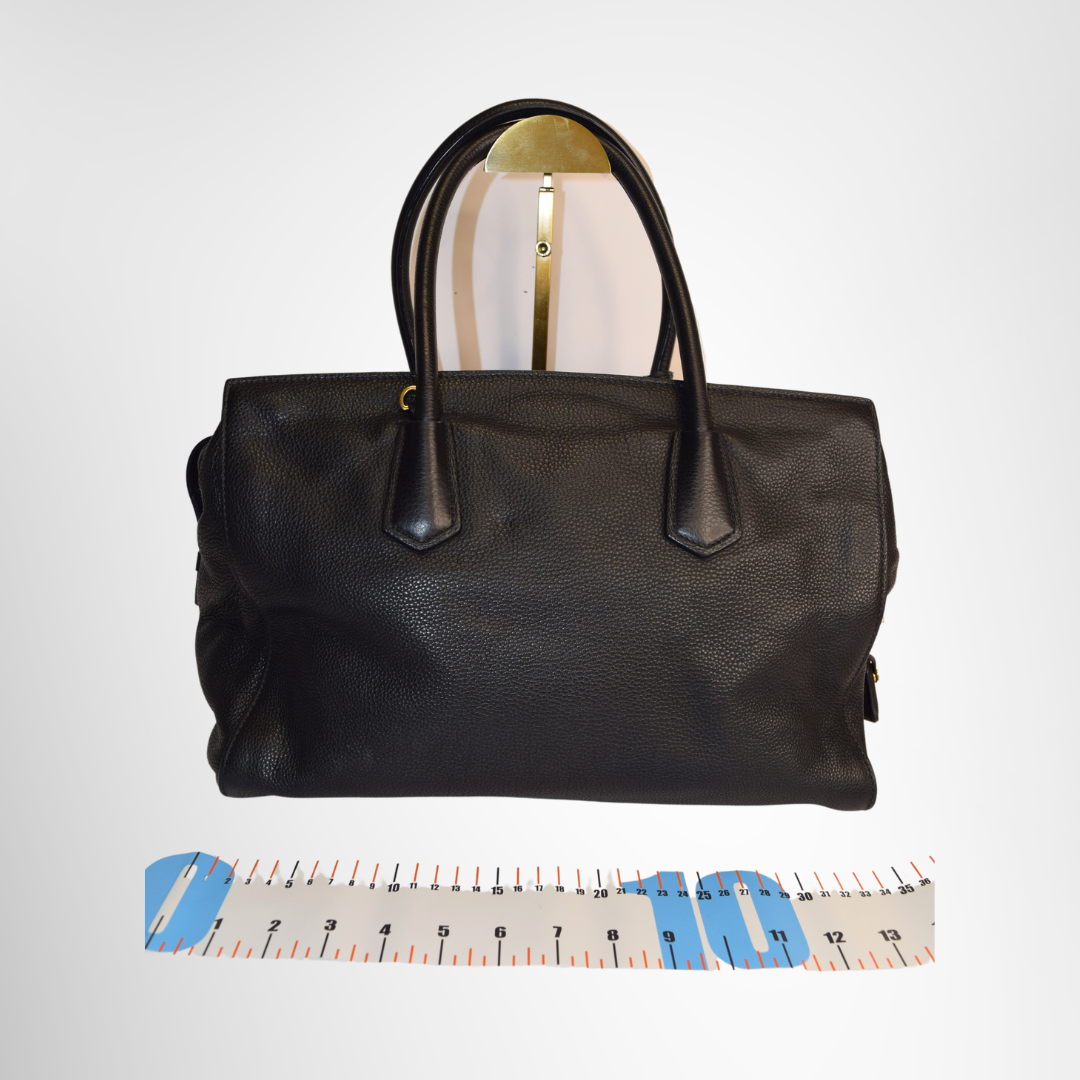 Prada Preowned Luxury Bag Black Vitello Grain Leather Double Handle Tote Bag Back View