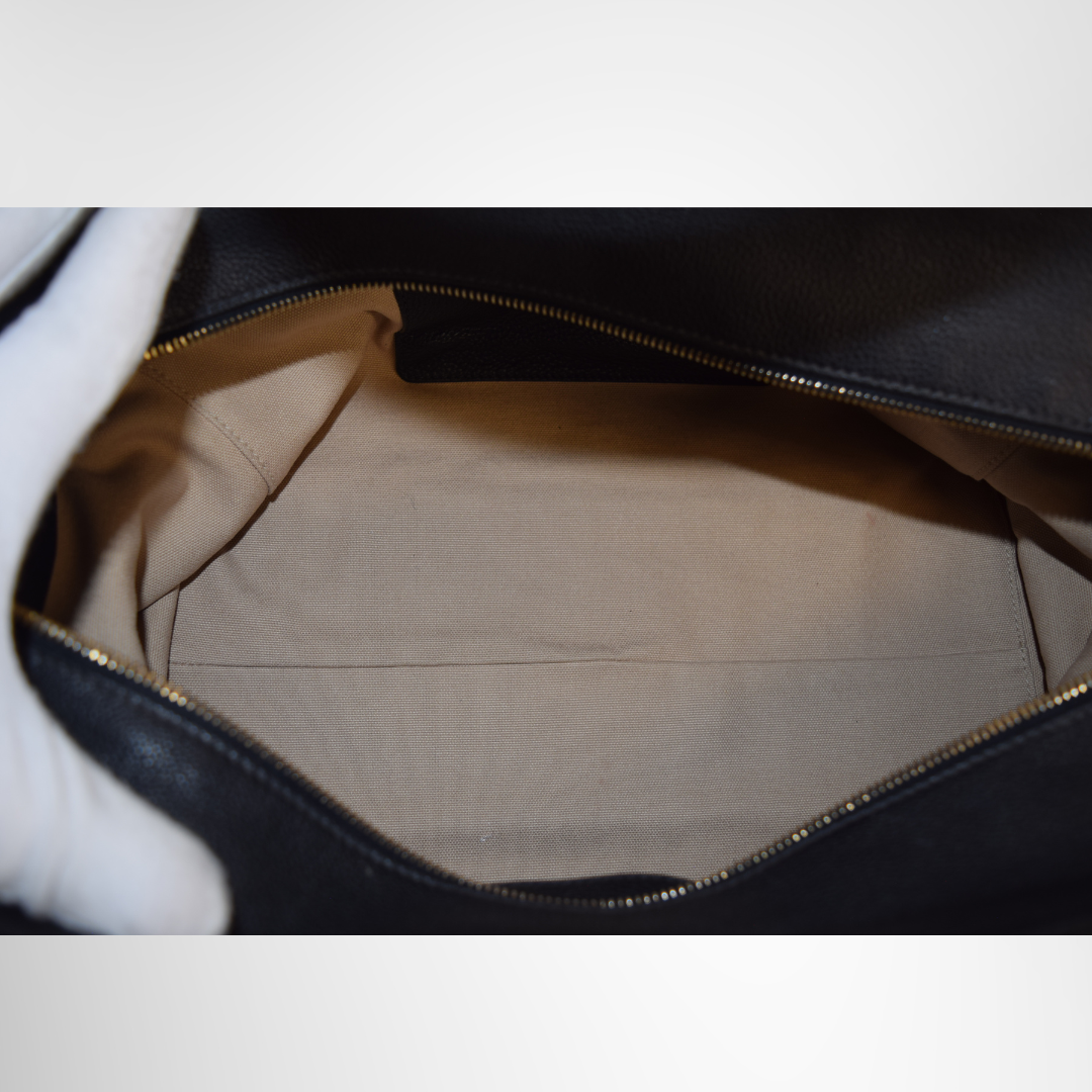 Prada Preowned Luxury Bag Black Vitello Grain Leather Double Handle Tote Bag Interior View