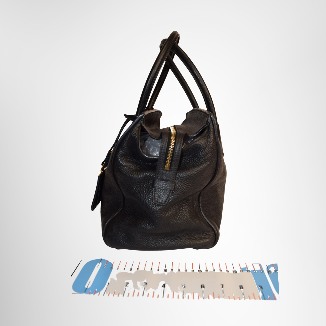 Prada Preowned Luxury Bag Black Vitello Grain Leather Double Handle Tote Bag Side View