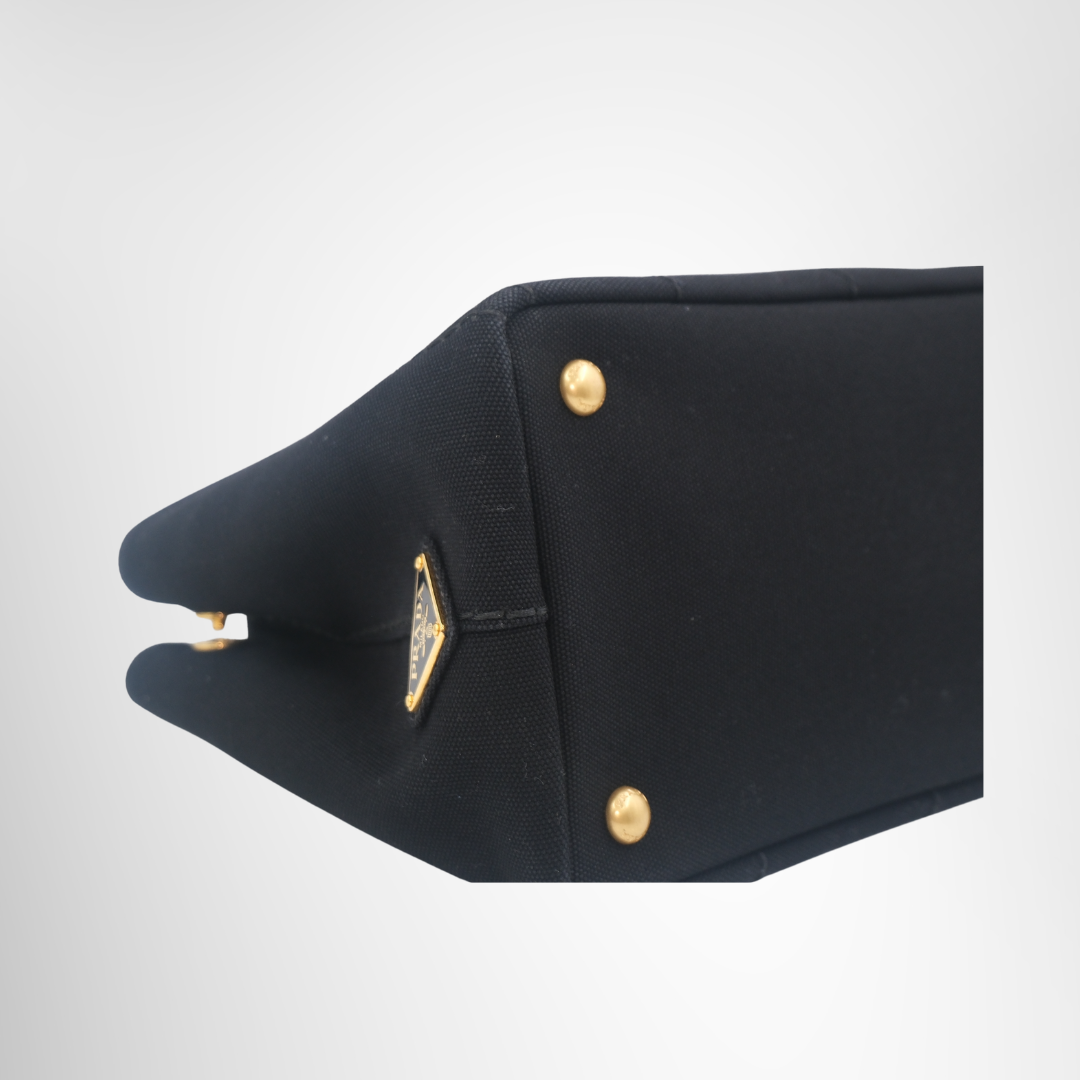 Prada Preowned Luxury Bag Canapa Black Bottom Side View