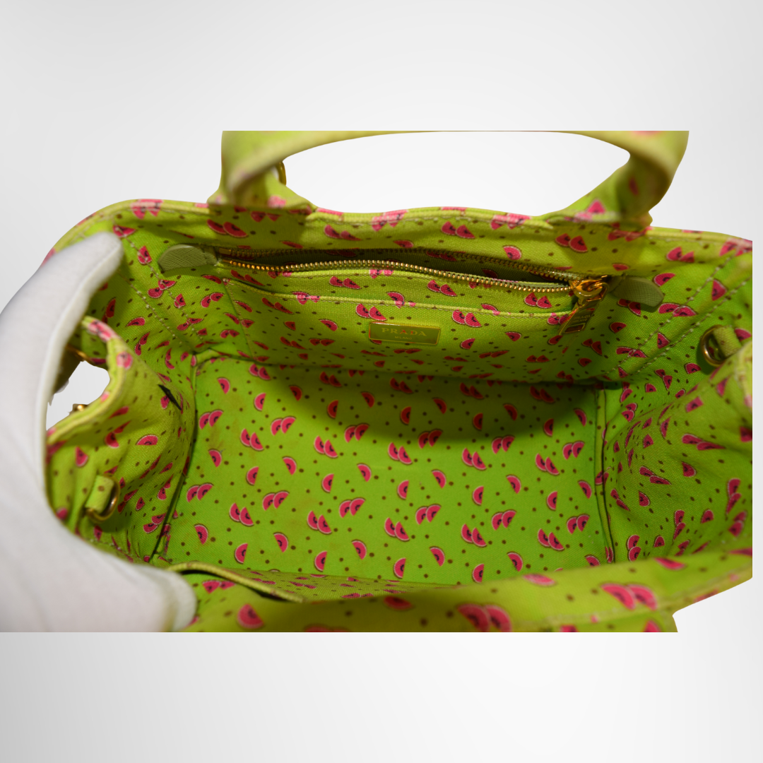 Prada Preowned Luxury Bag Canapa Watermelon Print Mini Tote Interior View