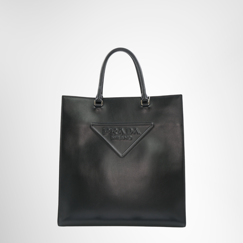 Prada Preowned Luxury Bag Embossed Triangle Logo Tote Bag Front View