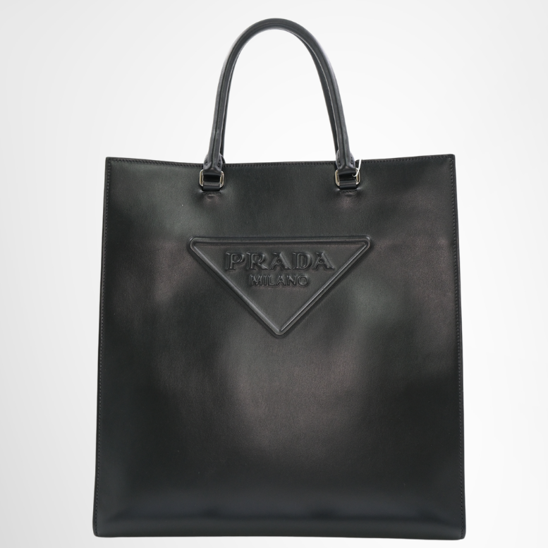 Prada Preowned Luxury Bag Embossed Triangle Logo Tote Bag Front View