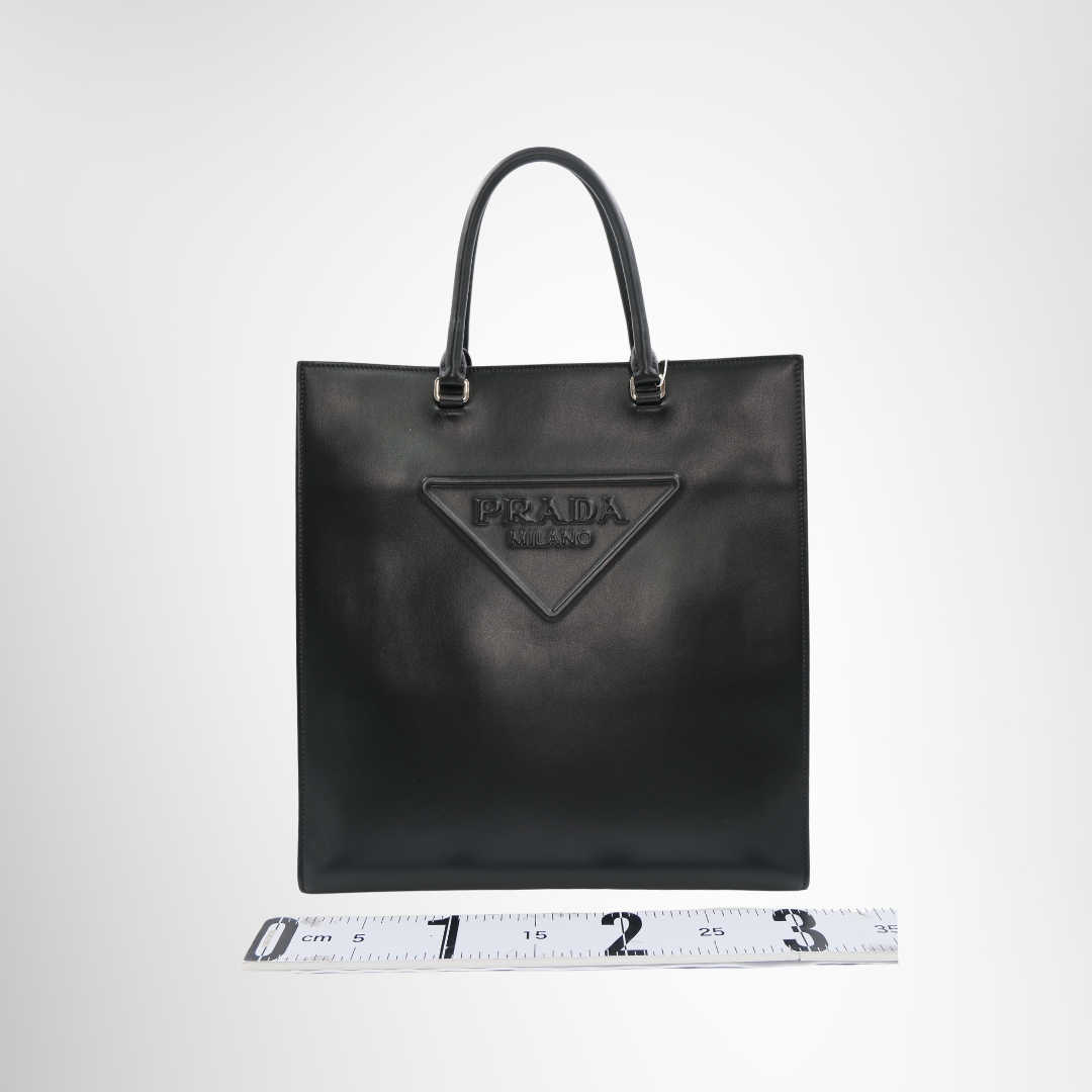 Prada Preowned Luxury Bag Embossed Triangle Logo Tote Bag Front View 2