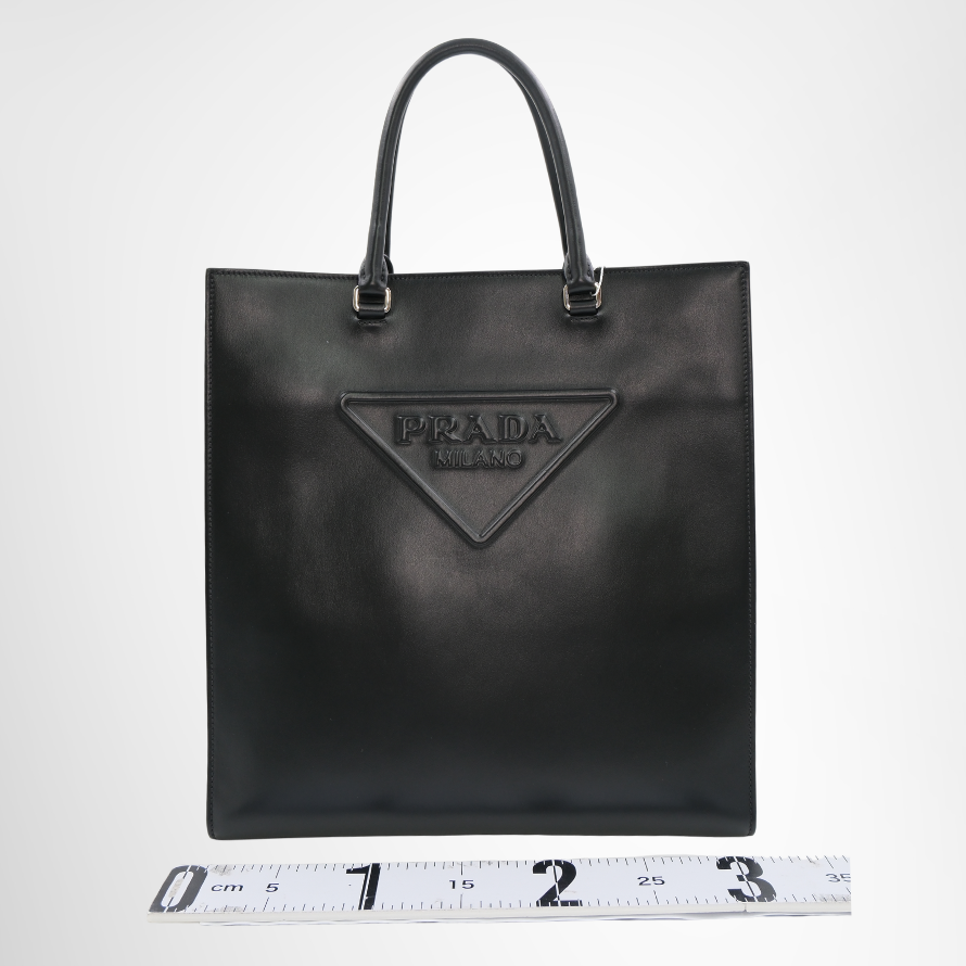 Prada Preowned Luxury Bag Embossed Triangle Logo Tote Bag Front View 2