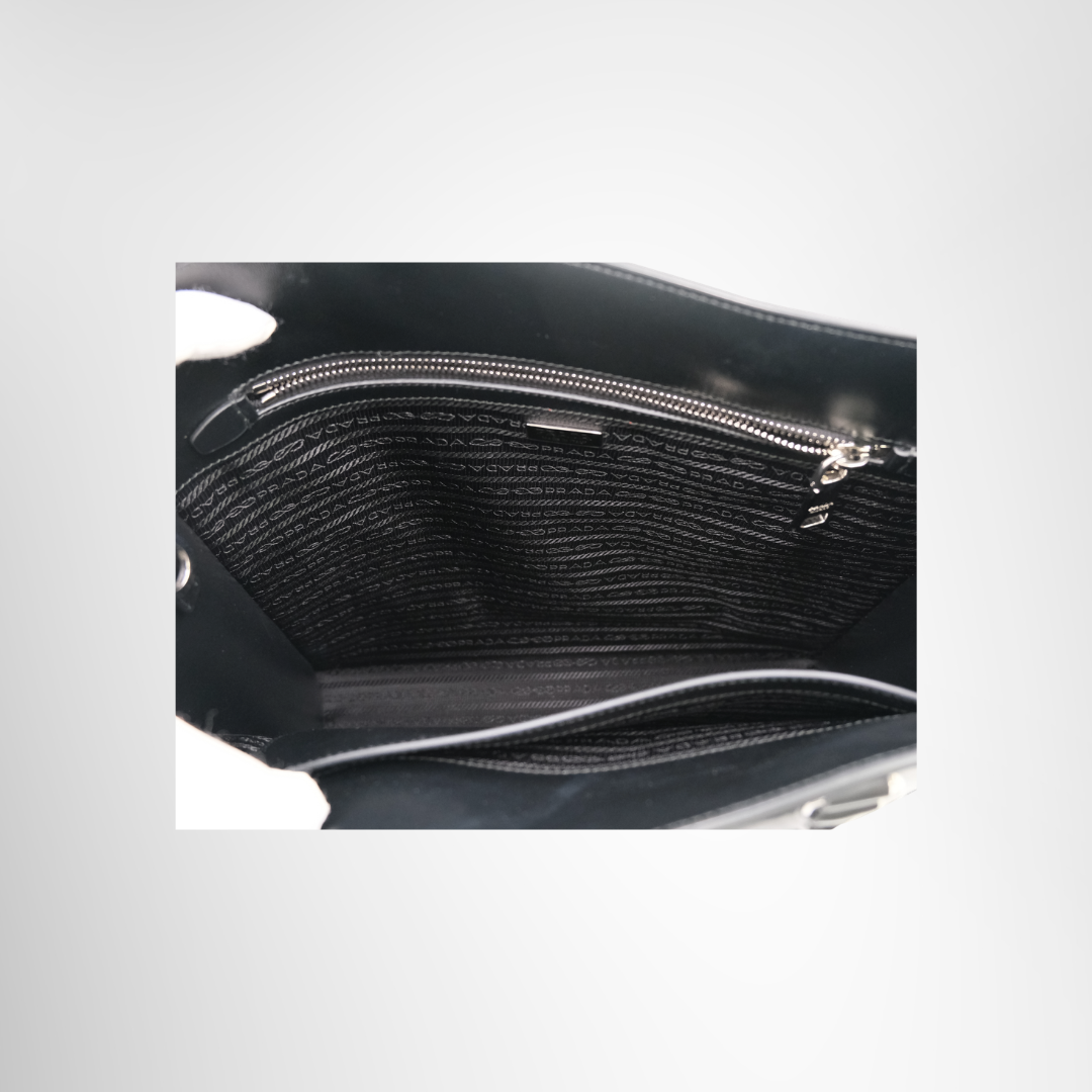 Prada Preowned Luxury Bag Embossed Triangle Logo Tote Bag Interior View