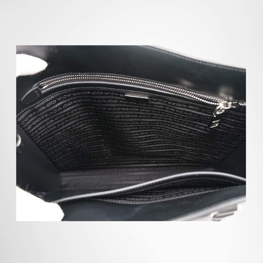 Prada Preowned Luxury Bag Embossed Triangle Logo Tote Bag Interior View