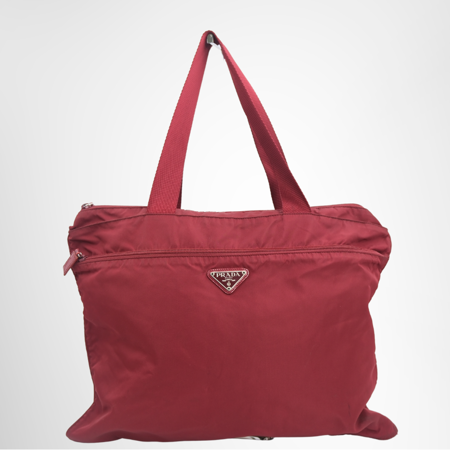 Prada Preowned Luxury Bag Tessuto Red Nylon Tote Bag Front View