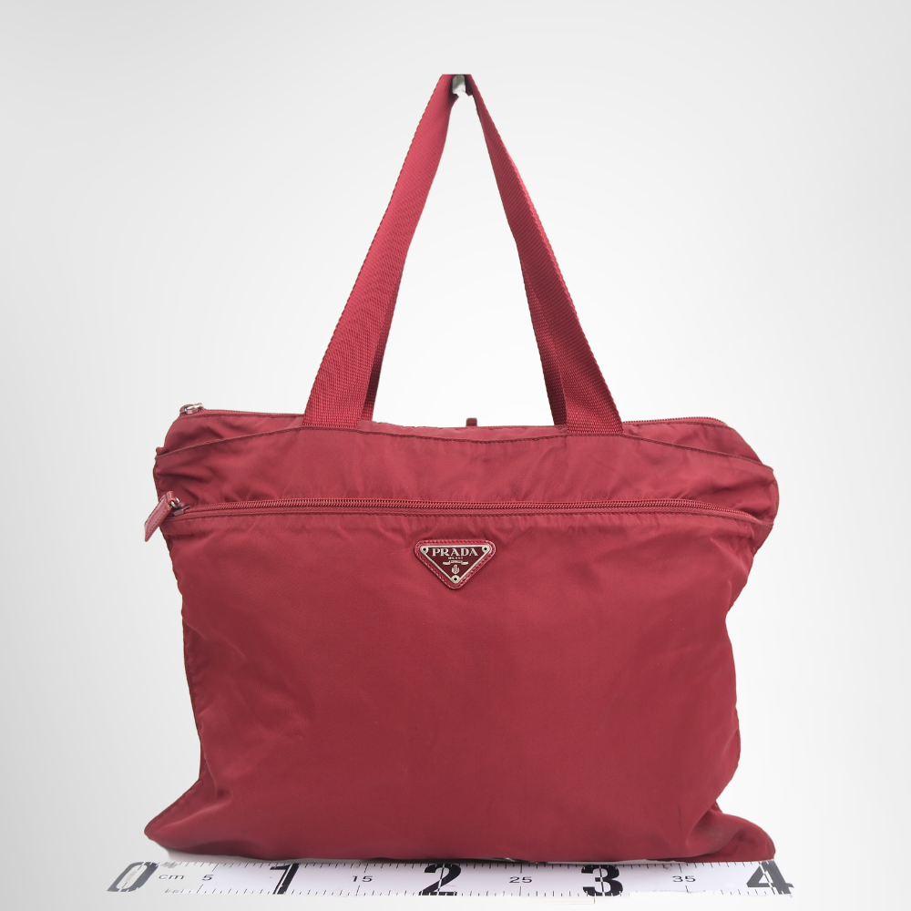 Prada Preowned Luxury Bag Tessuto Red Nylon Tote Bag Front View 1