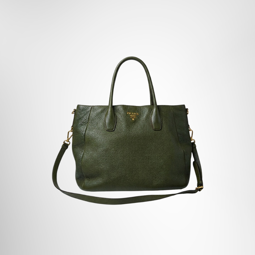 Prada Preowned Luxury Bag Vitello Daino Tote Bag Front View