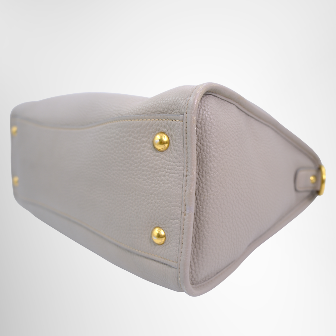 Prada Preowned Luxury Bauletto Vitello Daino Front Zip Satchel Bag Bottom Side View1 - Antonio & Co.