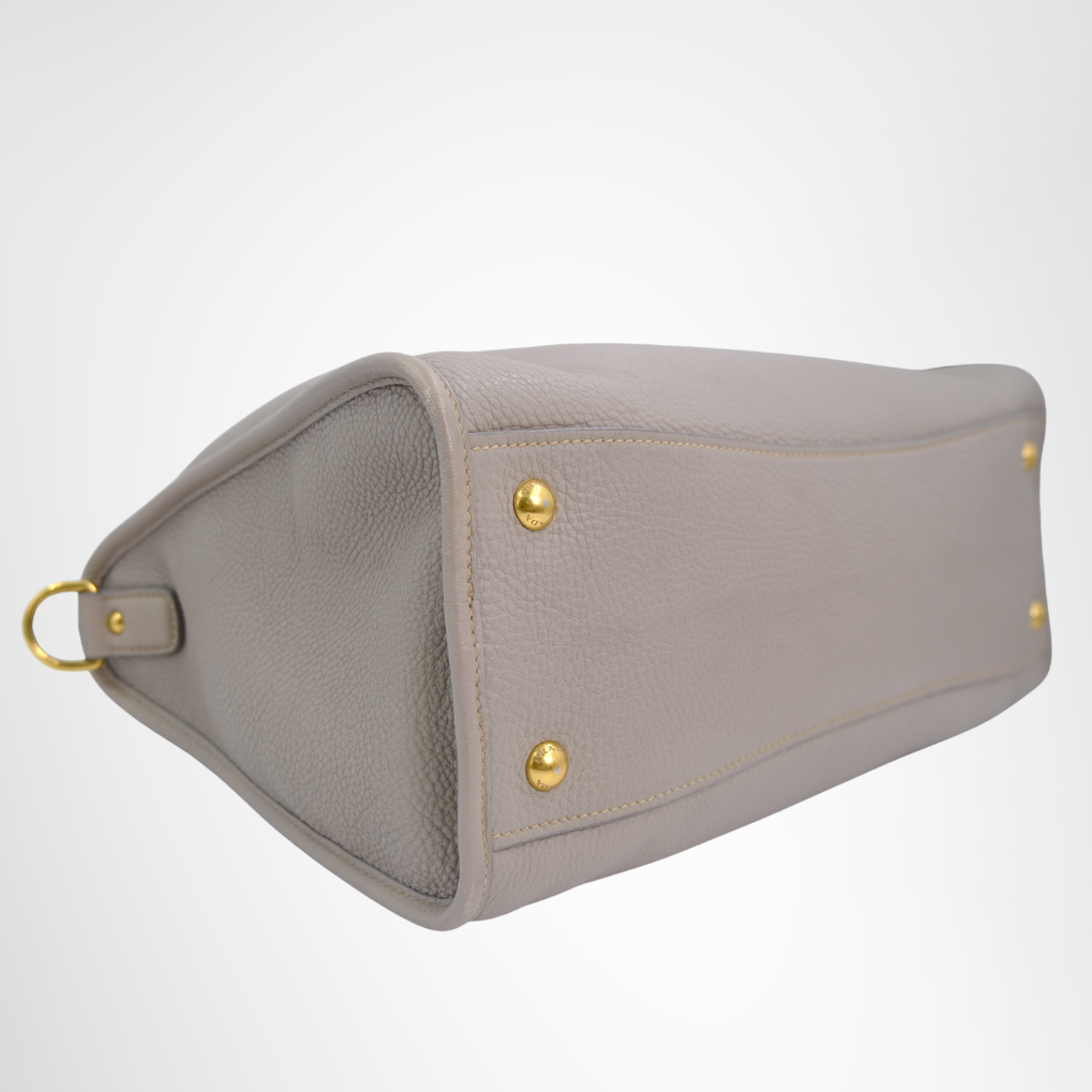 Prada Preowned Luxury Bauletto Vitello Daino Front Zip Satchel Bag Bottom Side View2 - Antonio & Co.