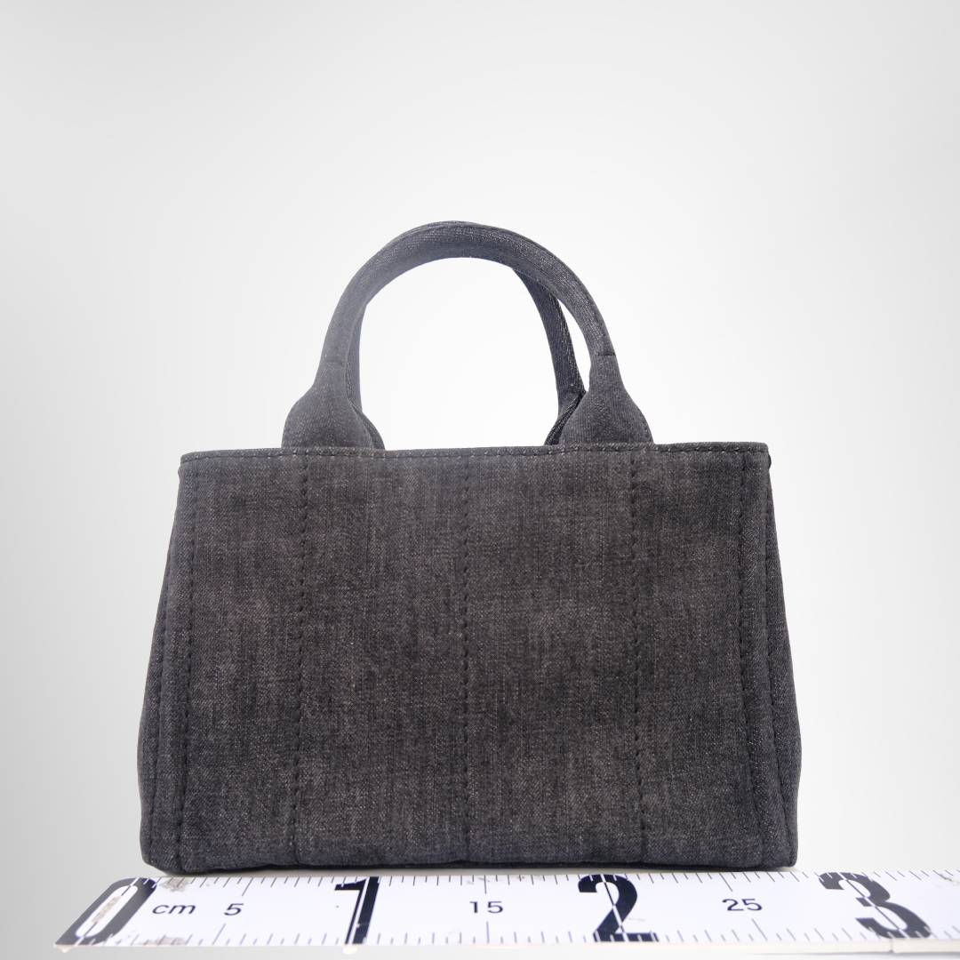 Prada Preowned Luxury Black DEMIN 2-Way Canapa Bag Back View - Antonio & Co.