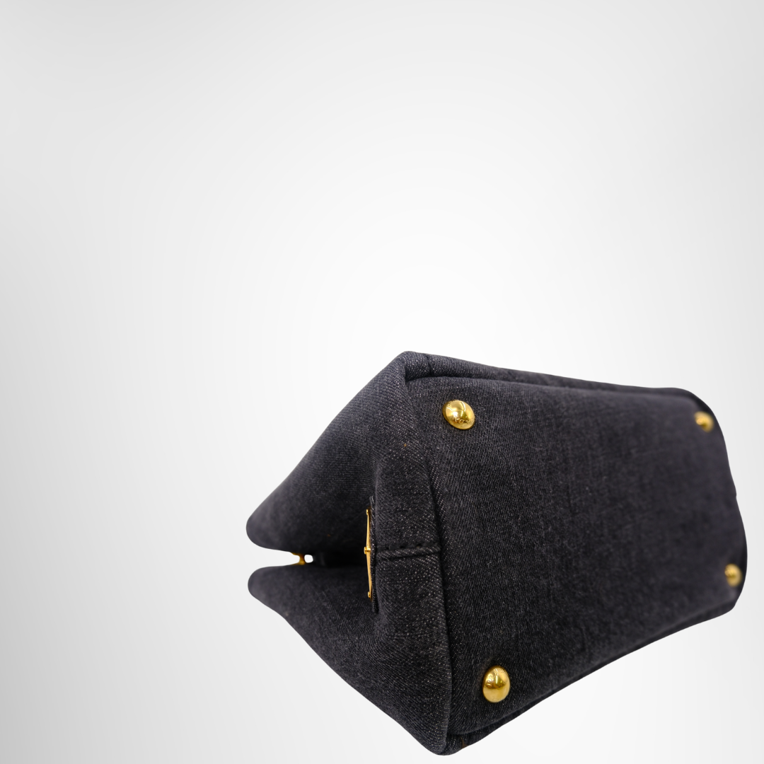 Prada Preowned Luxury Black DEMIN 2-Way Canapa Bag Bottom Side View2 - Antonio & Co.