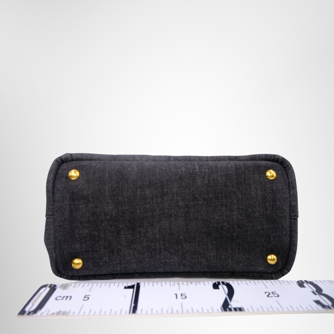 Prada Preowned Luxury Black DEMIN 2-Way Canapa Bag Bottom View - Antonio & Co.
