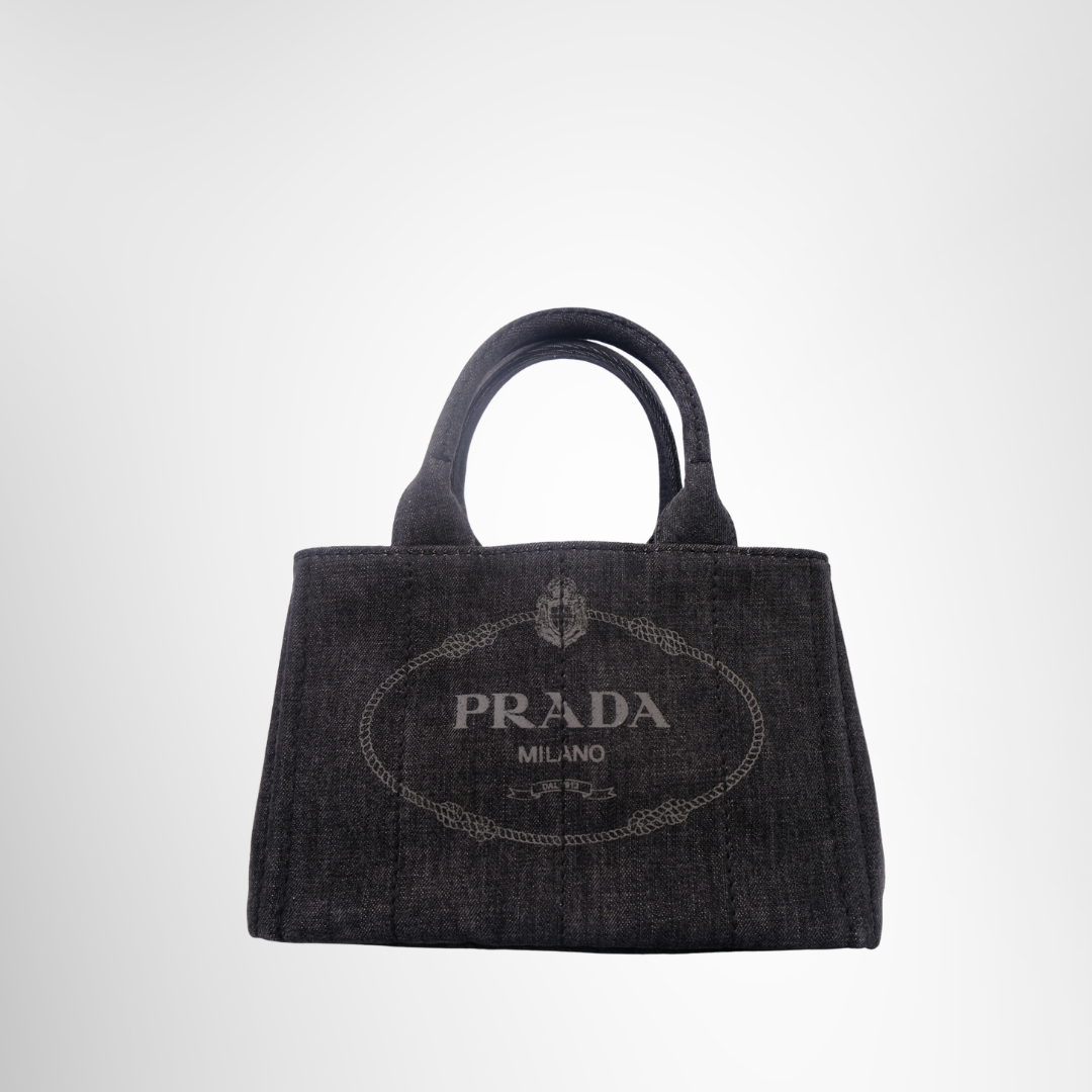 Prada Preowned Luxury Black DEMIN 2-Way Canapa Bag Front Page - Antonio & Co.