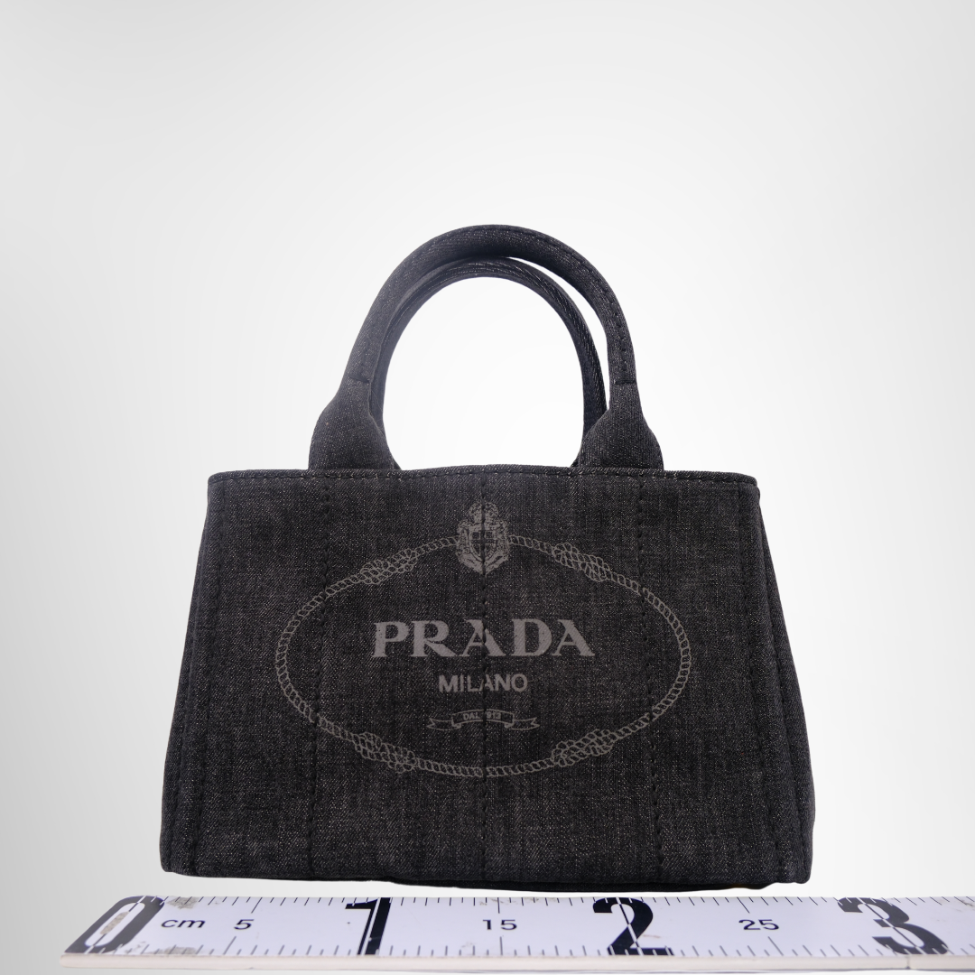 Prada Preowned Luxury Black DEMIN 2-Way Canapa Bag Front View - Antonio & Co.