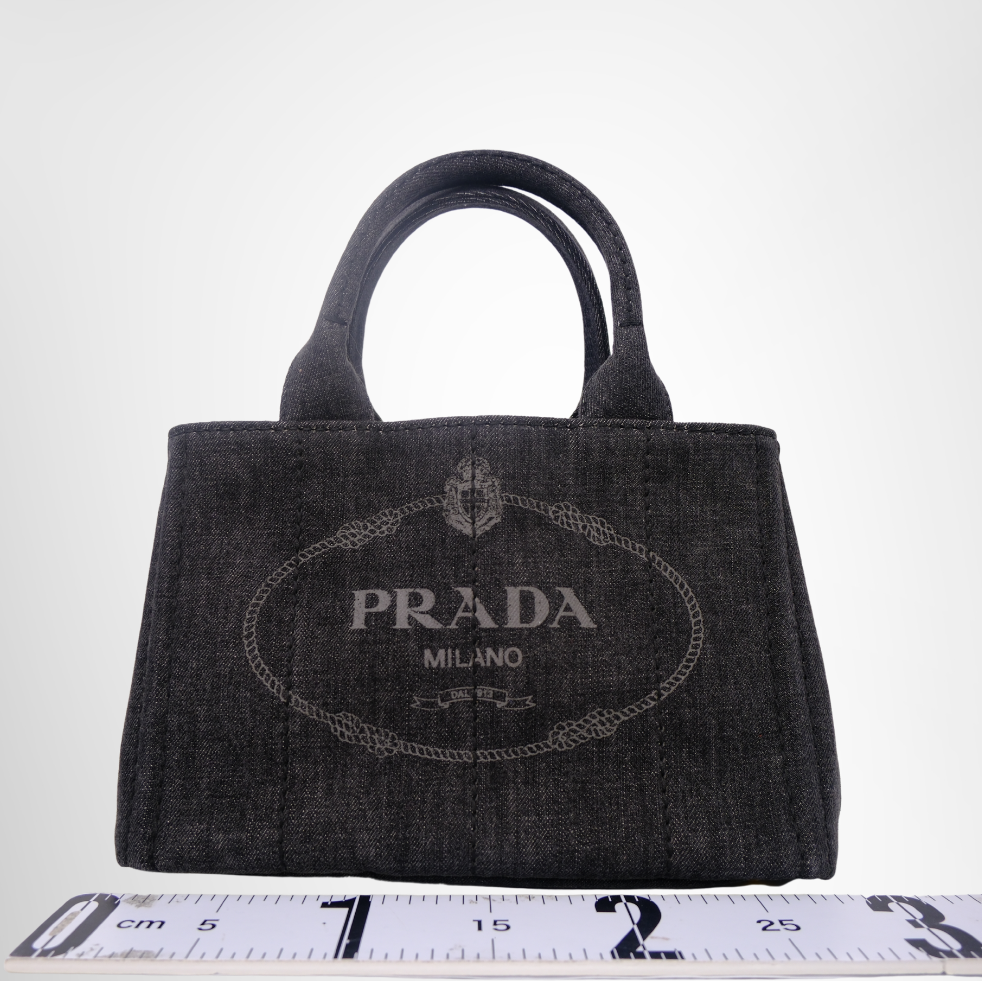 Prada Preowned Luxury Black DEMIN 2-Way Canapa Bag Front View - Antonio & Co.