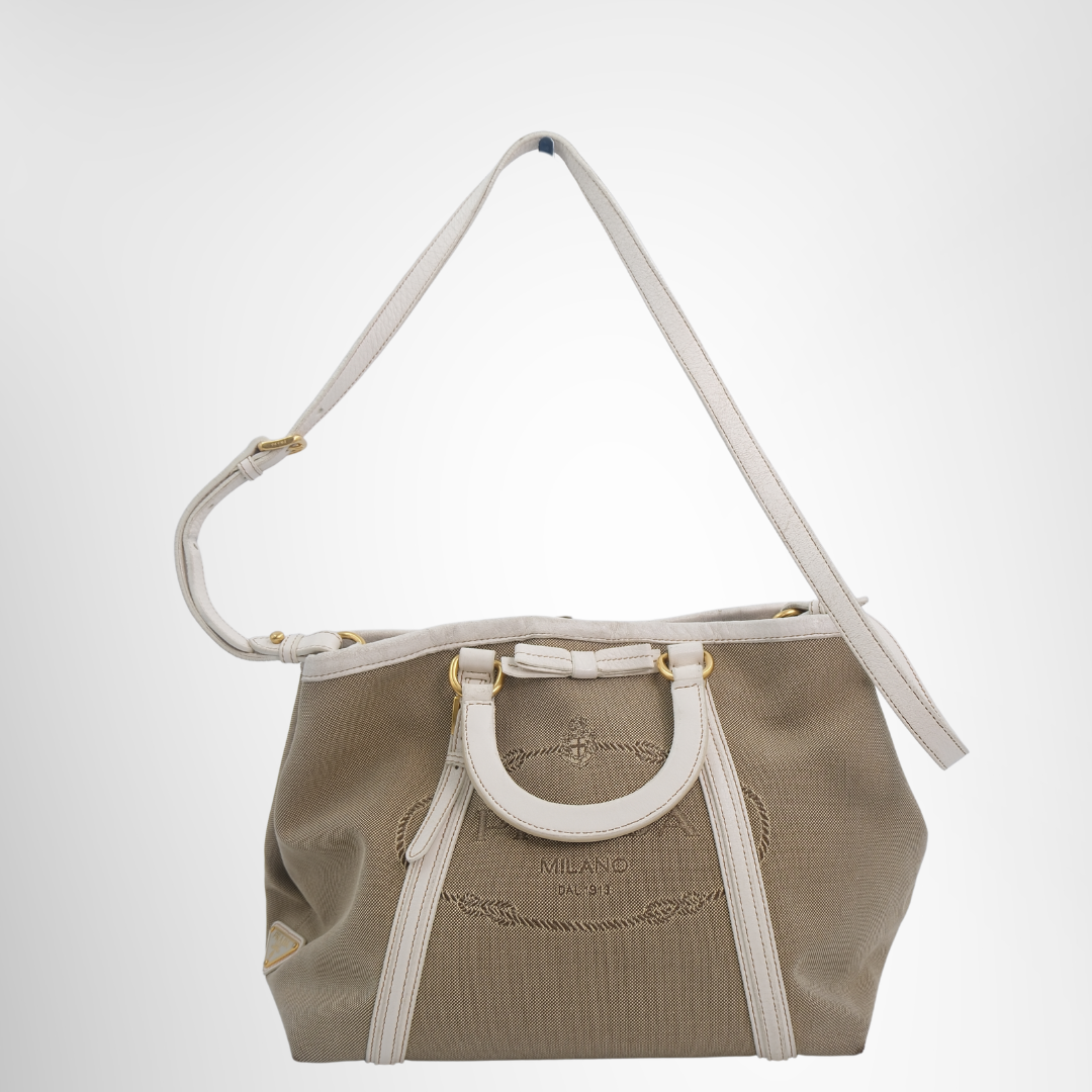 Prada Preowned Luxury Logo Jacquard Tote Bag Front Page - Antonio & Co.