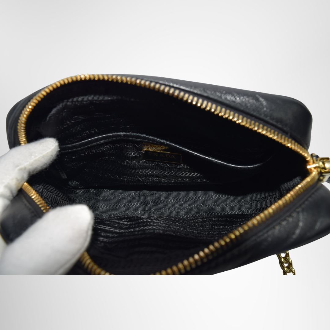 Prada Preowned Luxury Nappa Gaufre Camera Bag Interior View