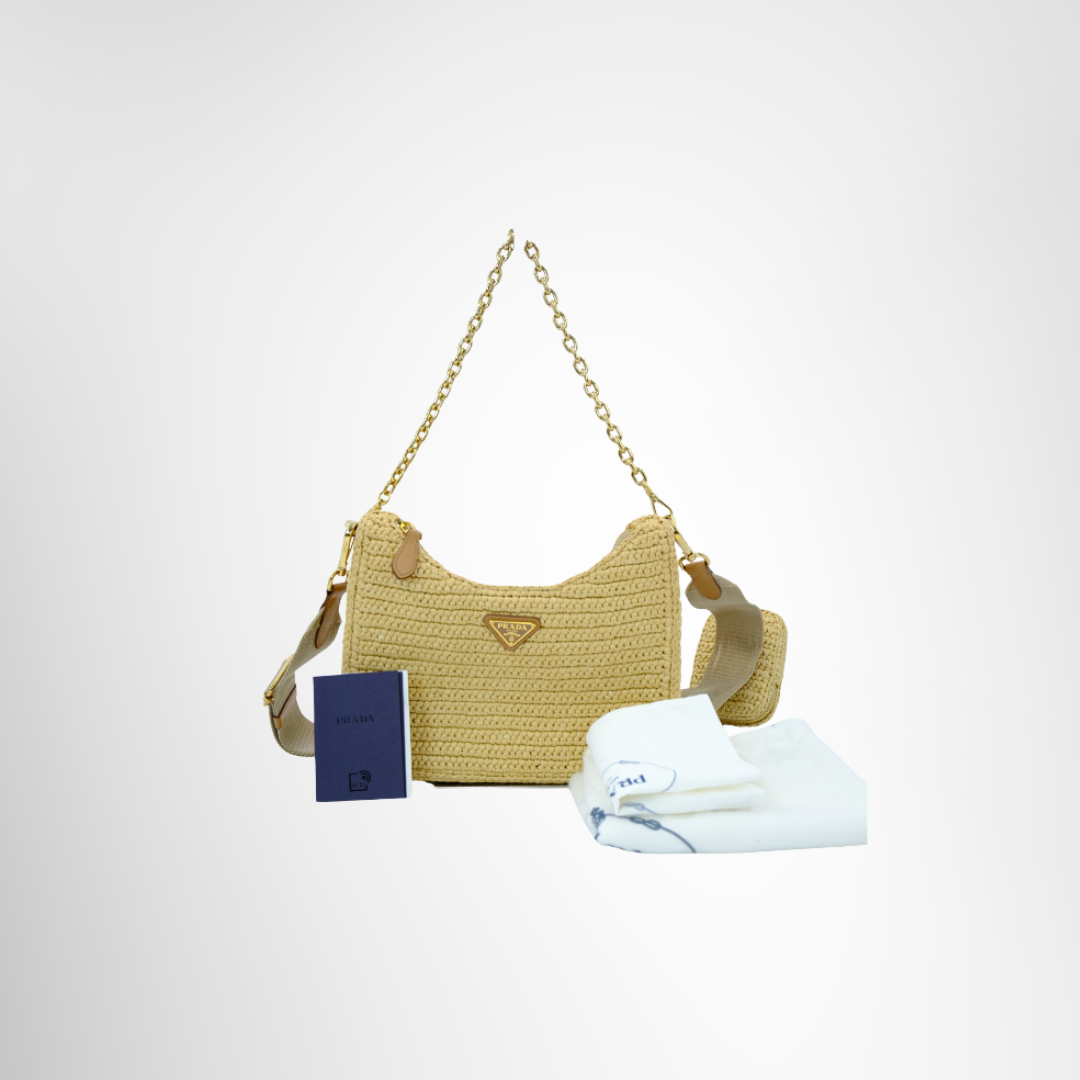 Prada Preowned Luxury Re-Edition 2005 Crochet Bag Front View With Dust Bag And Prada Certificate