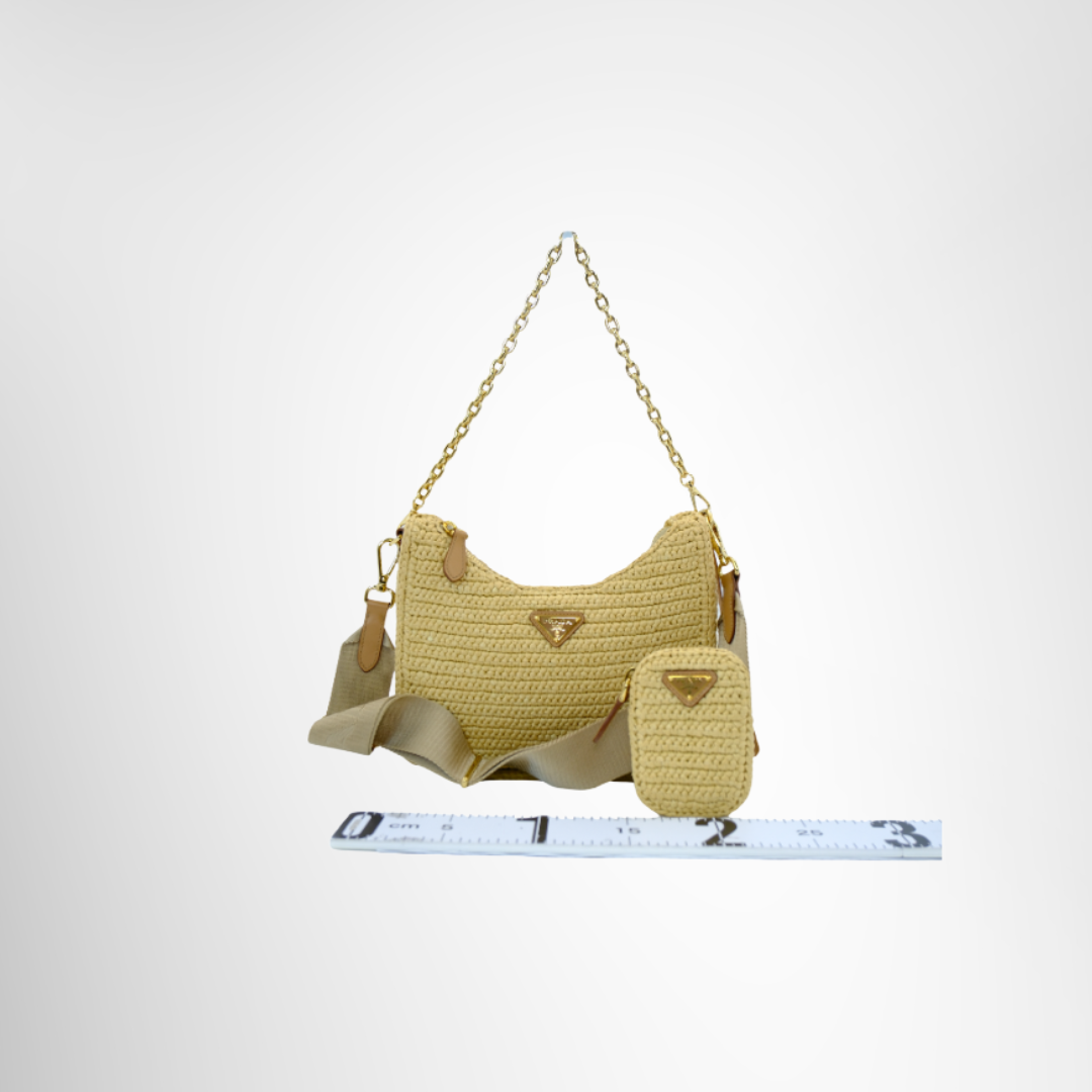Prada Preowned Luxury Re-Edition 2005 Crochet Bag Front View With Mini Pouch
