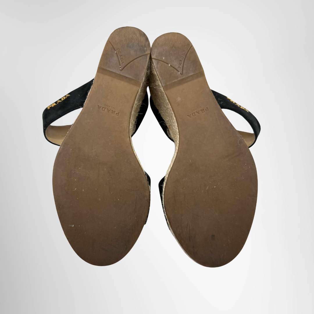 Prada Preowned Luxury Sandal Siera Espadrille Wedge Slide Sandal Bottom View