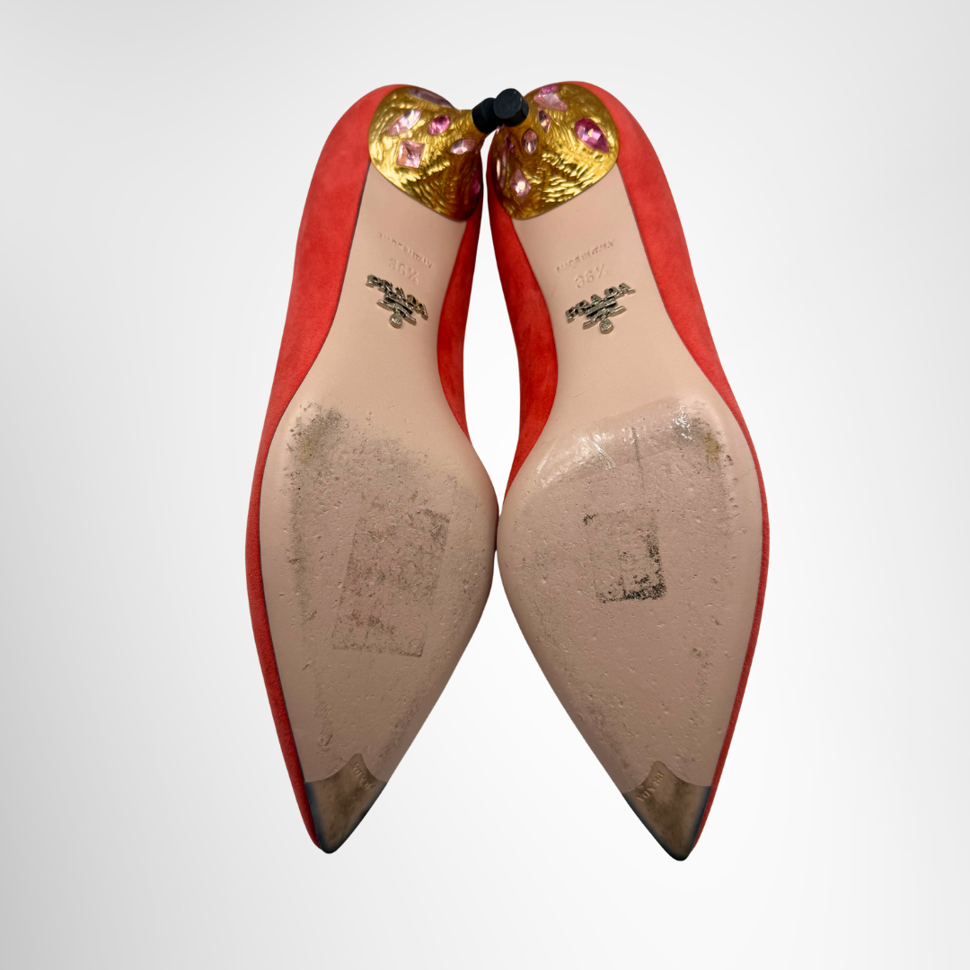 Prada Preowned Luxury Shoes Suede Pointed-Toe Pump Bottom View