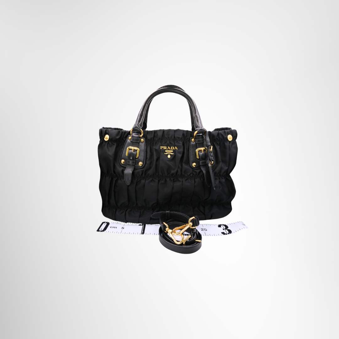 Prada Preowned Luxury Tessuto Gaufre Tote Bag Front View With Strap