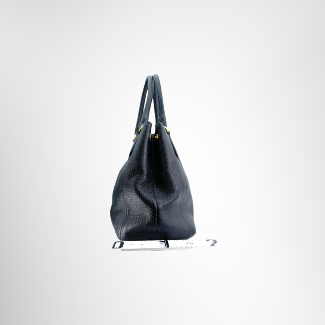 Prada Preowned Luxury Vitello Daino Tote Bag Side View - Antonio & Co.