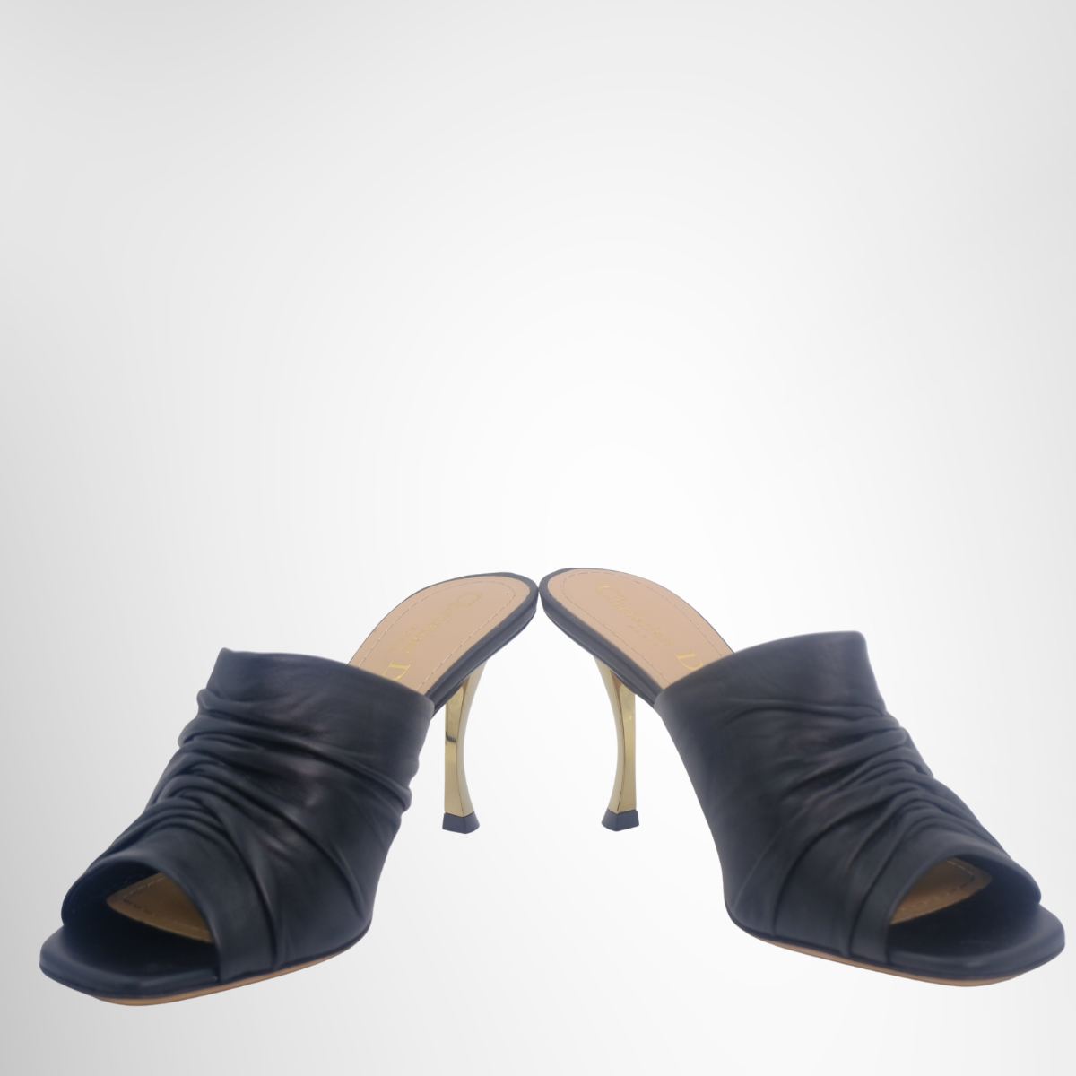 Dior D-Fame Heeled Sandal  Mule in black pleated lambskin