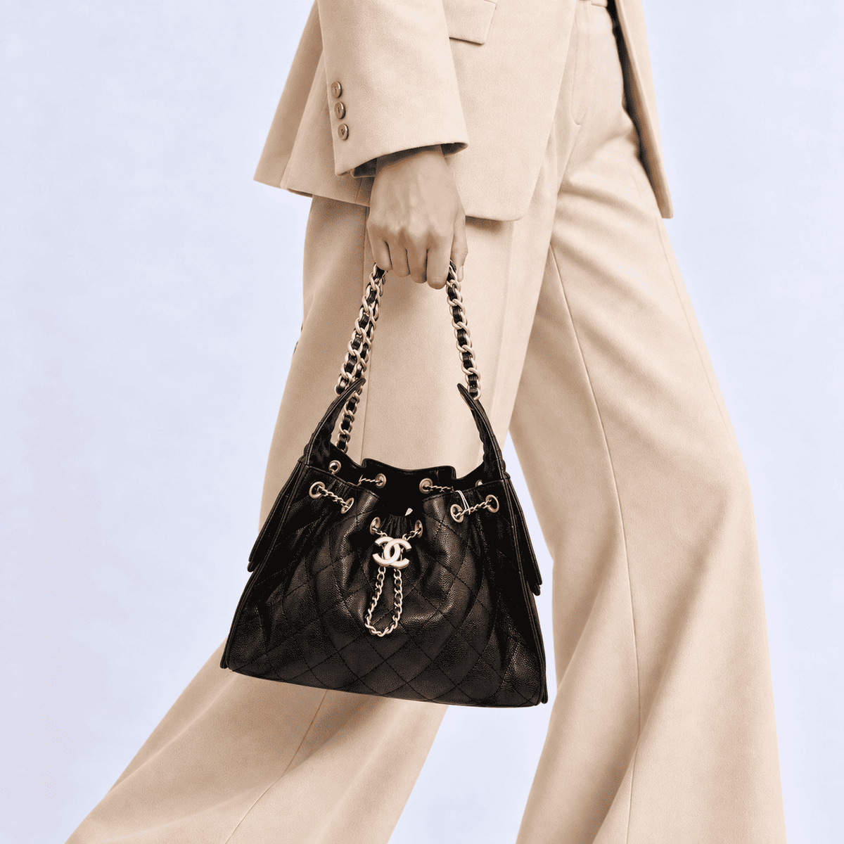 Chanel 25 Small Caviar Skin Chain Shoulder Bag - Black
