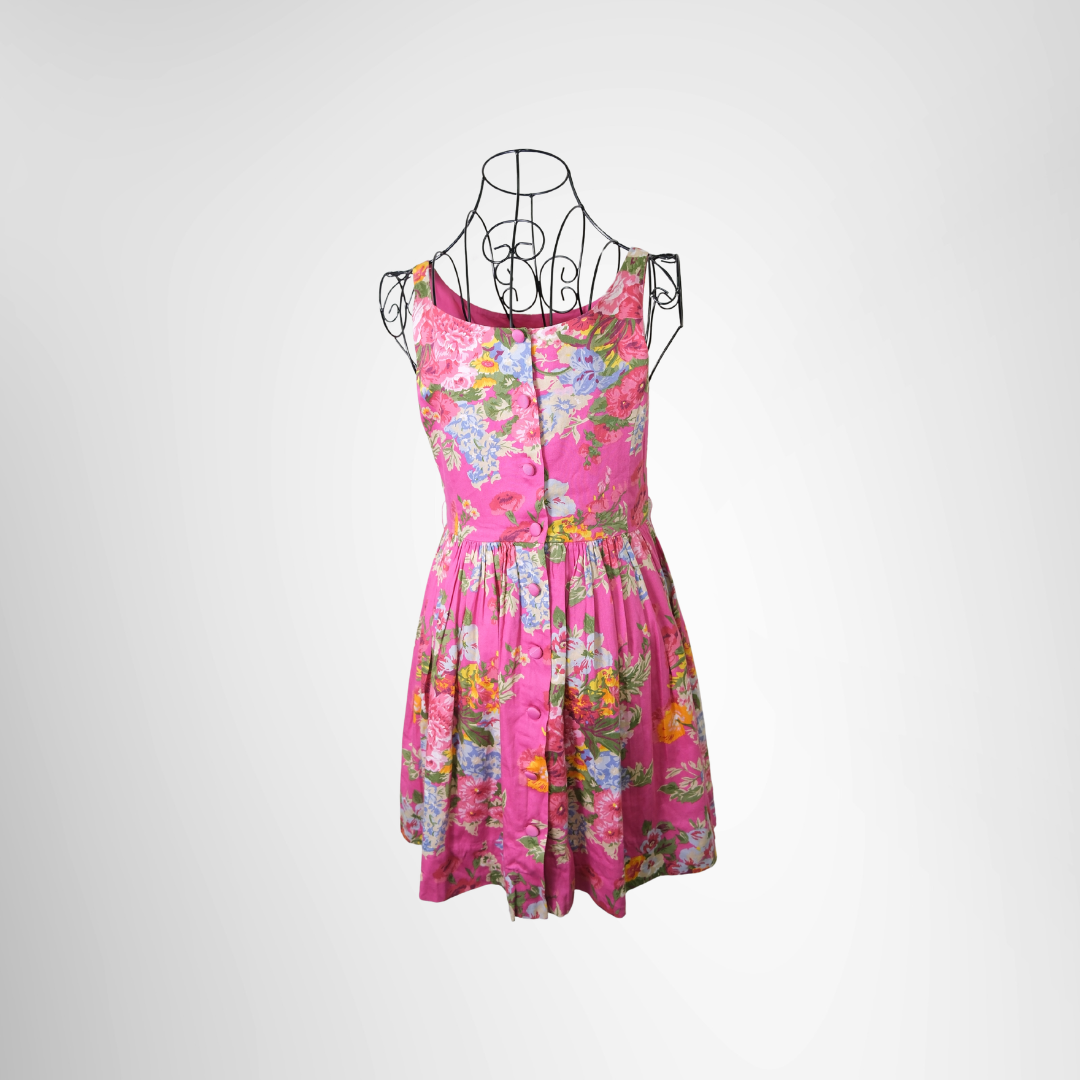 Ralph Lauren Cotton Floral Sateen Dress Size 16 – Pre-Owned Luxury Apparel – Antonio & Co – Back View
