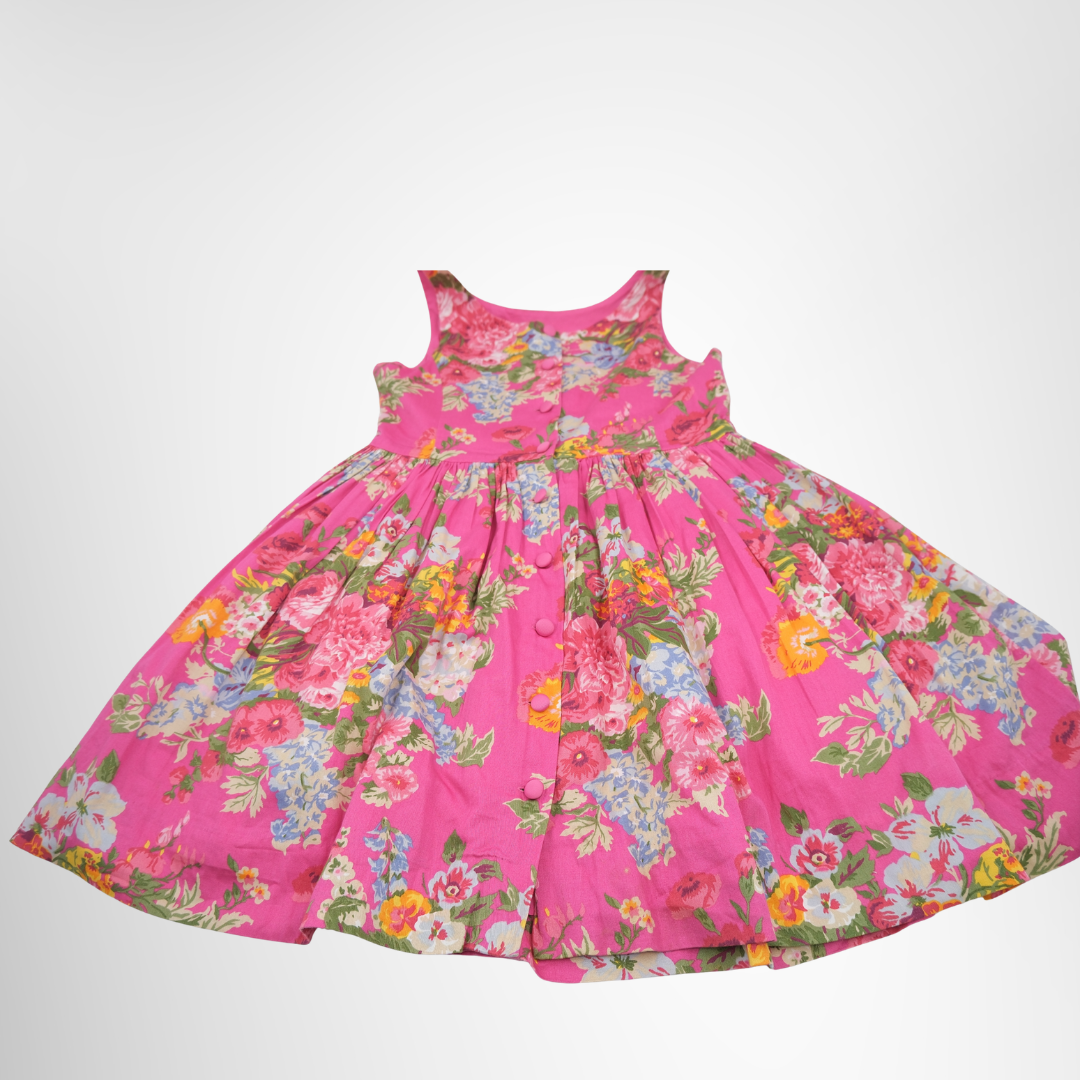 Ralph Lauren Cotton Floral Sateen Dress Size 16 – Pre-Owned Luxury Apparel – Antonio & Co – Flat Front View