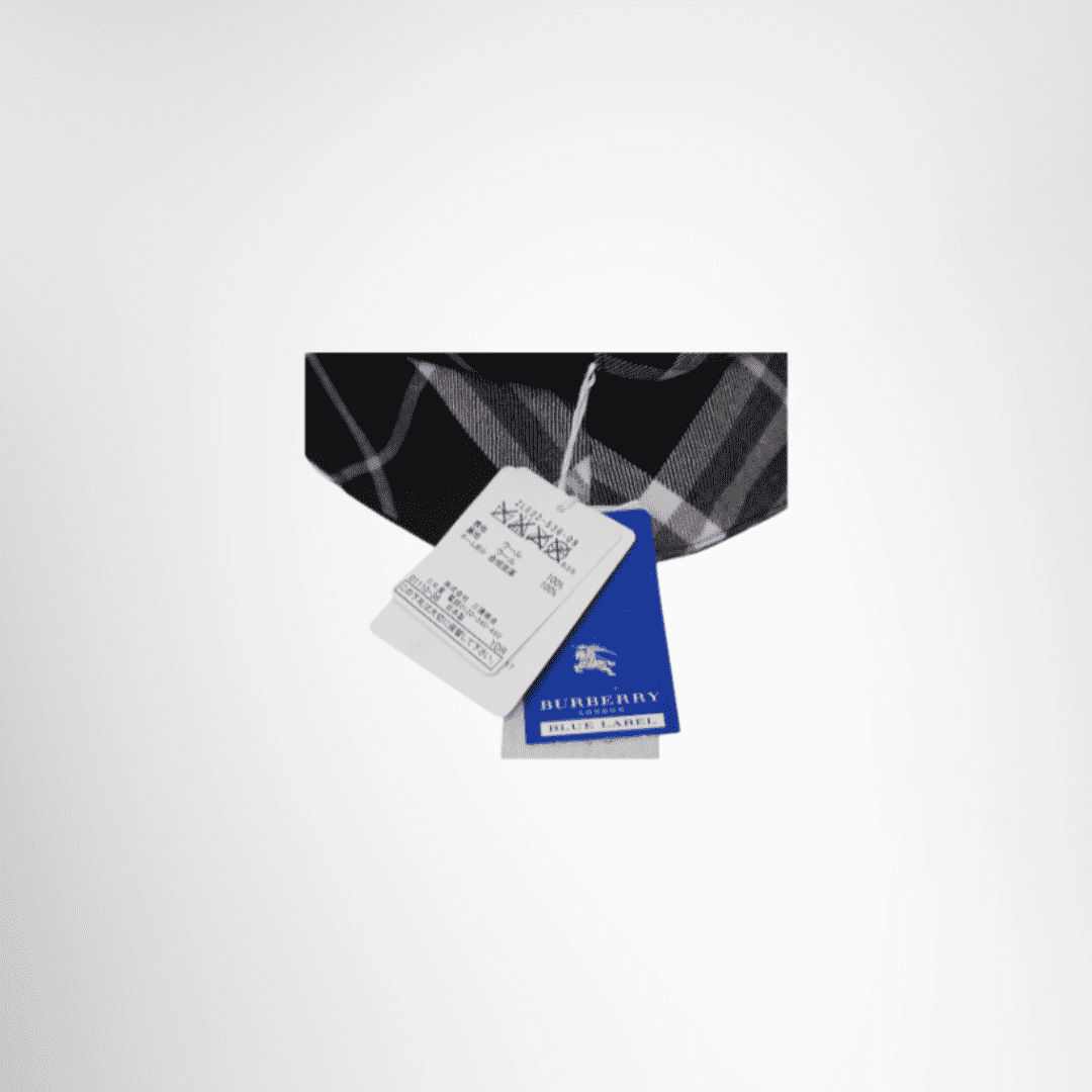 Burberry Preowned Luxury Blue Label Reversible Bucket Hat Front View With Retail Tag