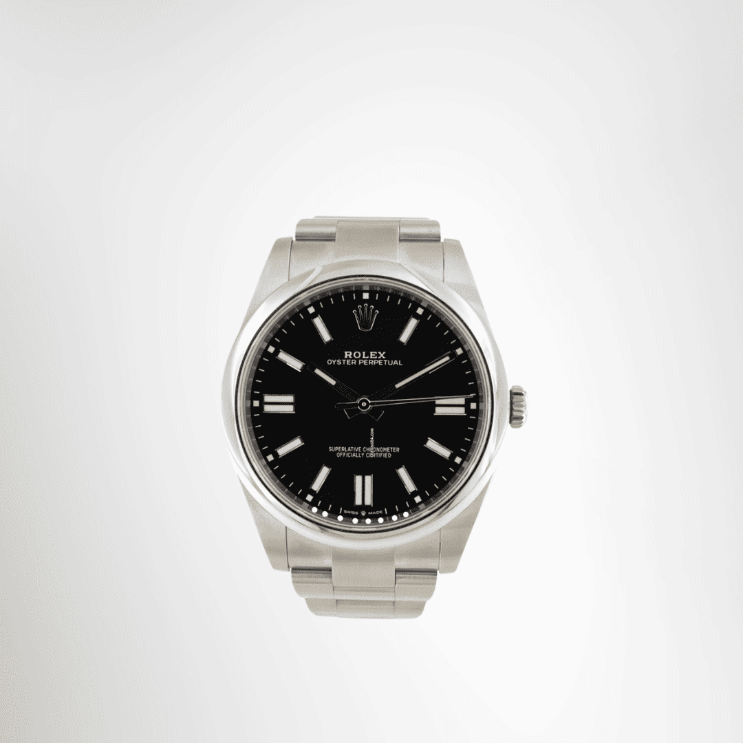 Rolex Preowned Luxury Watch Oyster Perpetual 41mm Black Dial Front View