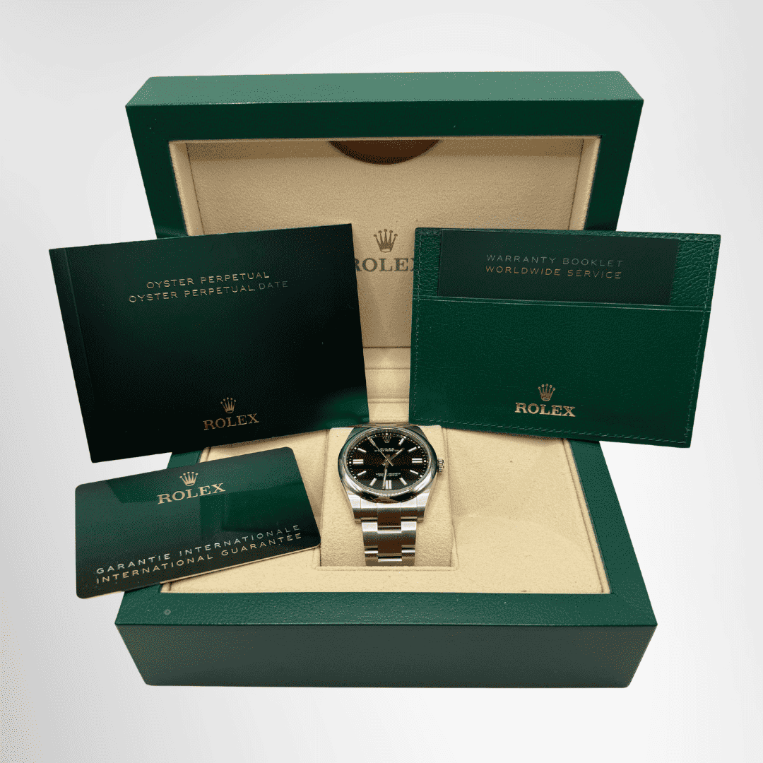 Rolex Preowned Luxury Watch Oyster Perpetual 41mm Black Dial Front View 4