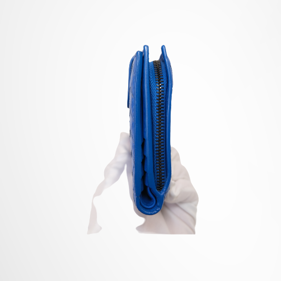 Intrecciato Blue Woven Leather Bifold Wallet