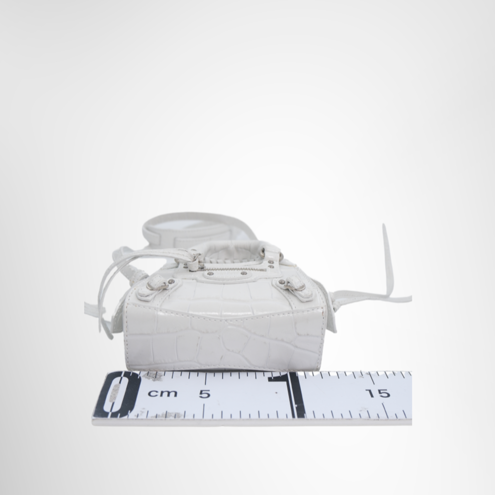Neo Classic Super Nano Handbag in White Crocodile Embossed Leather