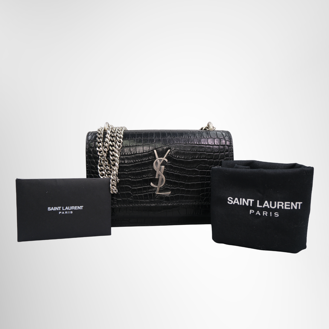 Sunset Medium in Black Crocodile-Embossed Leather