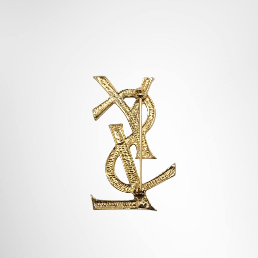 Saint Laurent Preowned Luxury Accessories Monogram Logo Cassandre Brooch Back View