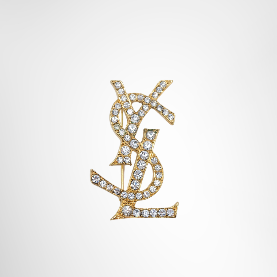 Saint Laurent Preowned Luxury Accessories Monogram Logo Cassandre Brooch Front View