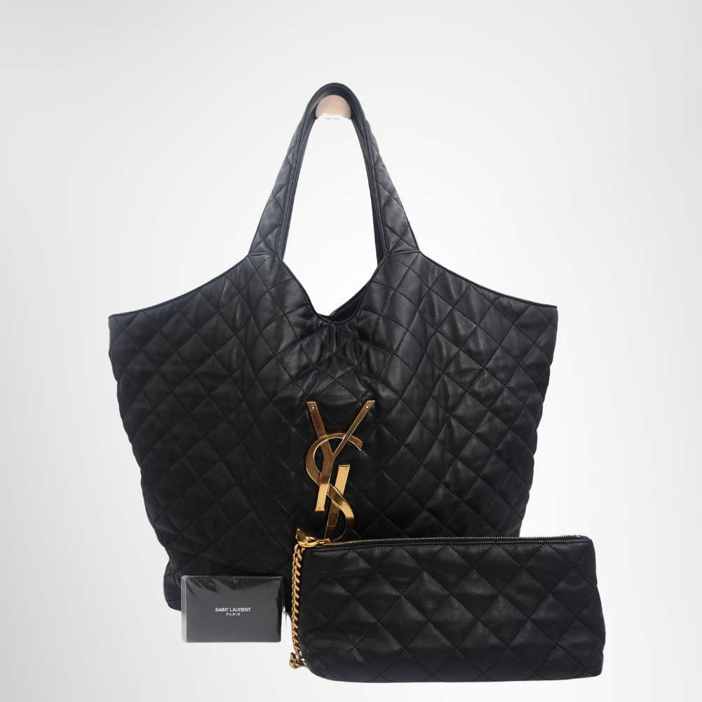 Saint Laurent Preowned Luxury Agal Leather Tote Bag Front View with Pouch - Antonio & Co.